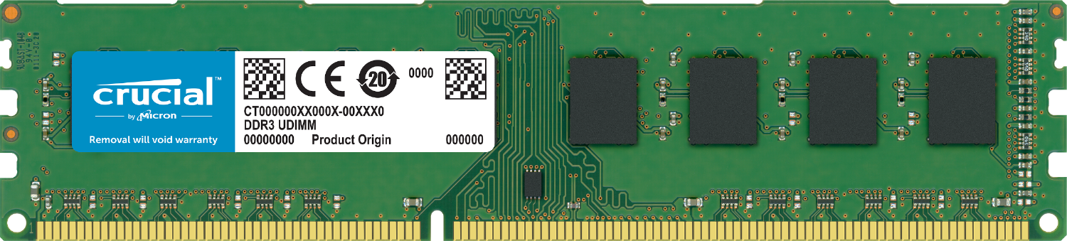 Memoria RAM Crucial para una computadora aislada en un fondo blanco
