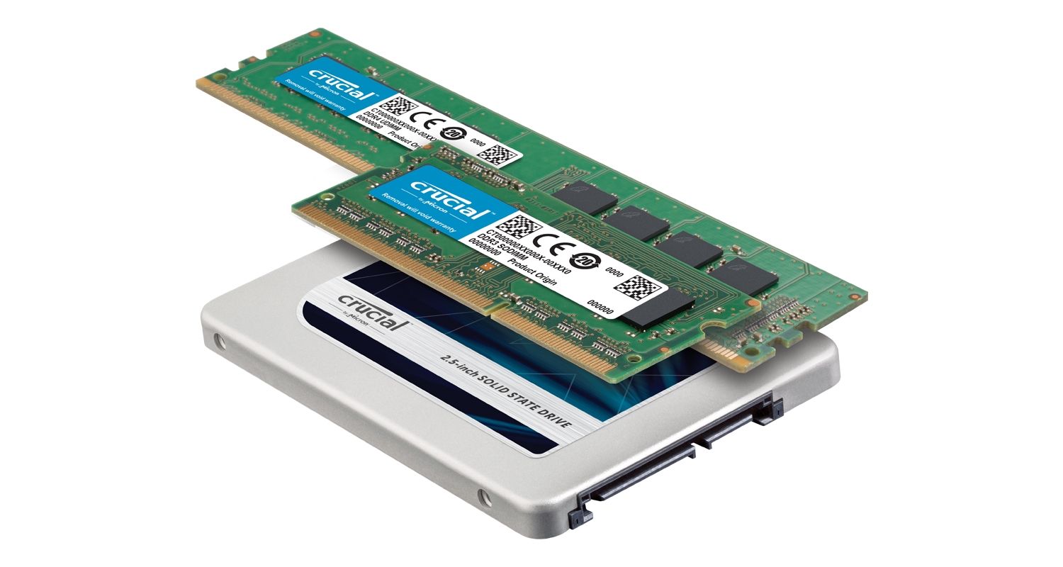 Módulos de SSD Crucial y memoria RAM