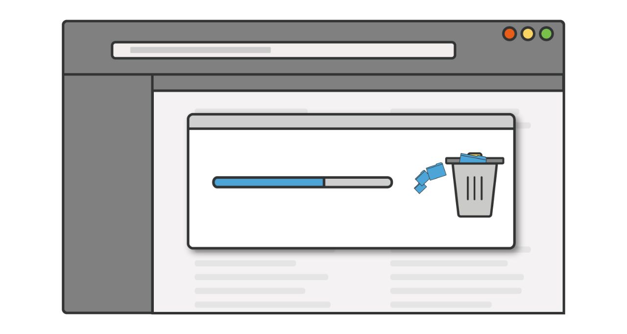 Ilustración de una barra de avance a medida que se eliminan los programas o las aplicaciones no usadas de una computadora