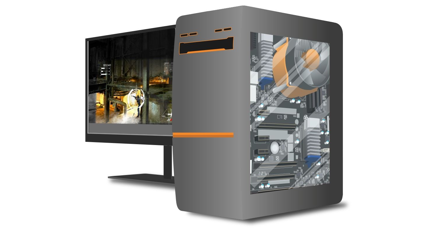 Computadora de juego y monitor mostrando un partido