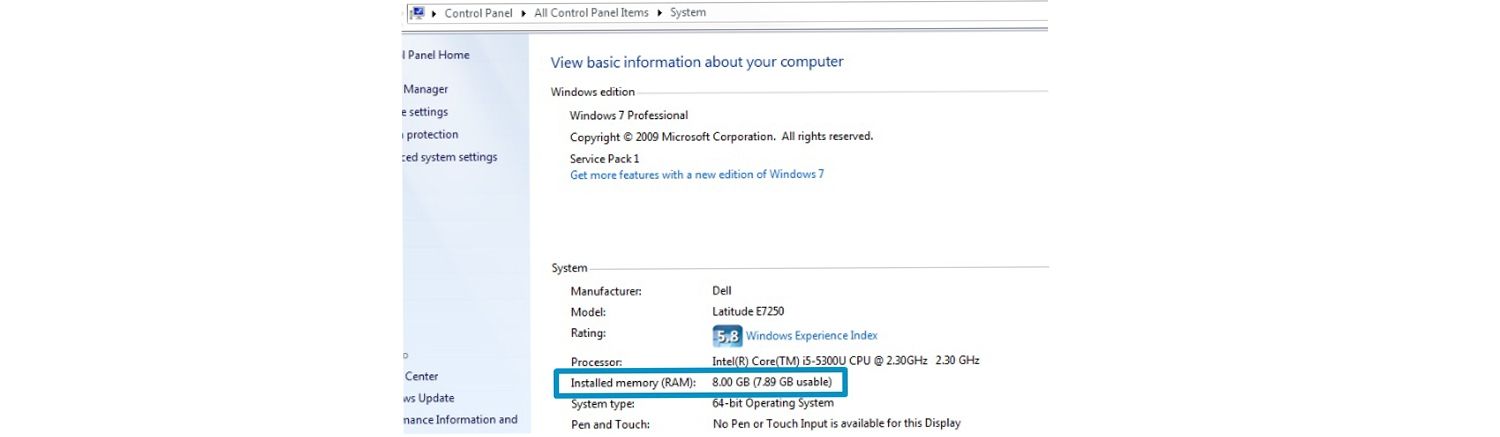Instantánea de cómo revisar cuánta memoria tiene una computadora Windows.